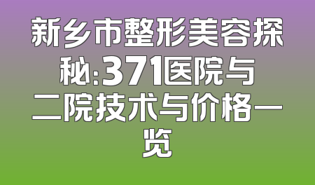 新乡市整形美容探秘：371医院与二院技术与价格一览