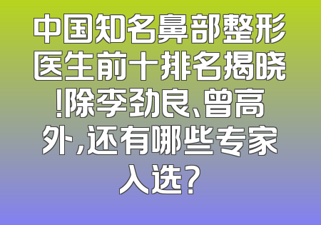 中国知名鼻部整形医生前十排名揭晓！除李劲良、曾高外，还有哪些专家入选？