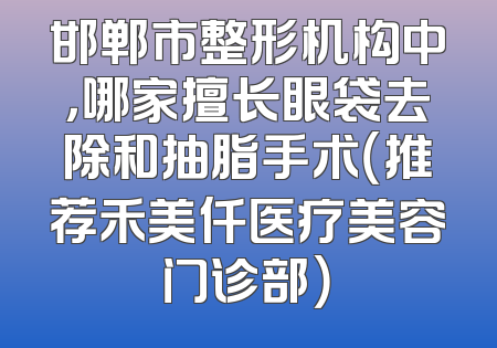 邯郸市整形机构中，哪家擅长眼袋去除和抽脂手术（推荐禾美仟医疗美容门诊部）
