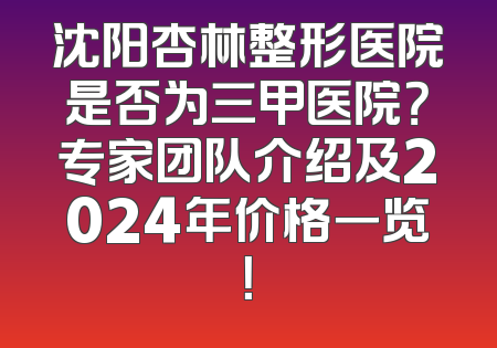 沈阳杏林整形医院是否为三甲医院？专家团队介绍及2024年价格一览！