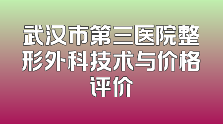 武汉市第三医院整形外科技术与价格评价