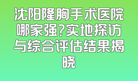 沈阳隆胸手术医院哪家强？实地探访与综合评估结果揭晓