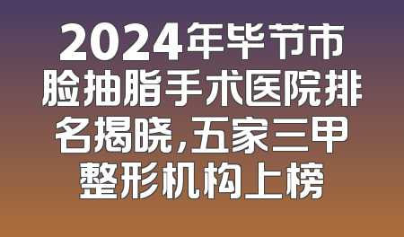 2024年毕节市脸抽脂手术医院排名揭晓，五家三甲整形机构上榜
