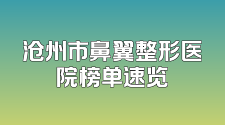 沧州市鼻翼整形医院榜单速览