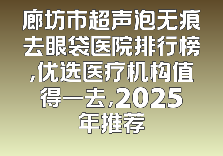 廊坊市超声泡无痕去眼袋医院排行榜，优选医疗机构值得一去，2025年推荐