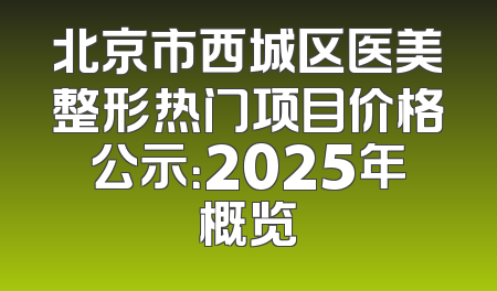 北京市西城区医美整形热门项目价格公示：2025年概览