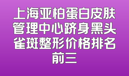 上海亚柏蛋白皮肤管理中心跻身黑头雀斑整形价格排名前三