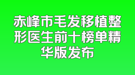 赤峰市毛发移植整形医生前十榜单精华版发布