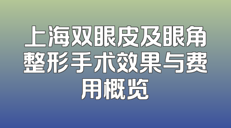 上海双眼皮及眼角整形手术效果与费用概览
