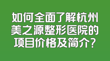 如何全面了解杭州美之源整形医院的项目价格及简介？