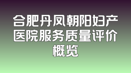 合肥丹凤朝阳妇产医院服务质量评价概览