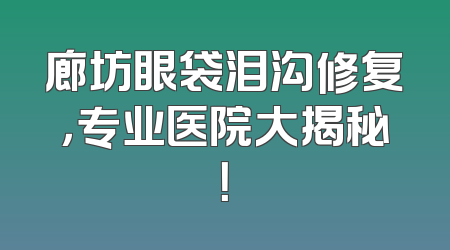 廊坊眼袋泪沟修复，专业医院大揭秘！