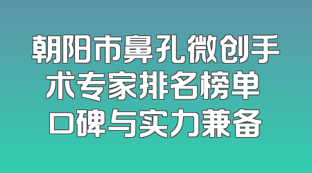 朝阳市鼻孔微创手术专家排名榜单 口碑与实力兼备