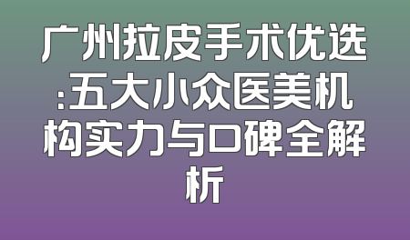广州拉皮手术优选：五大小众医美机构实力与口碑全解析