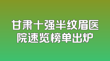 甘肃十强半纹眉医院速览榜单出炉