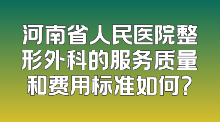 河南省人民医院整形外科的服务质量和费用标准如何？