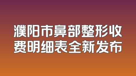 濮阳市鼻部整形收费明细表全新发布