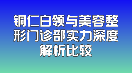 铜仁白领与美容整形门诊部实力深度解析比较