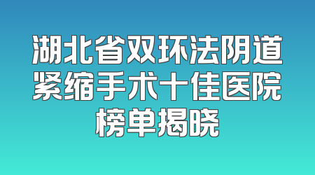 湖北省双环法阴道紧缩手术十佳医院榜单揭晓