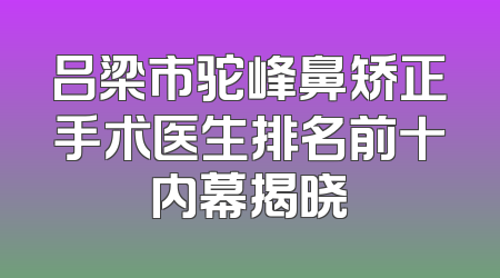 吕梁市驼峰鼻矫正手术医生排名前十内幕揭晓