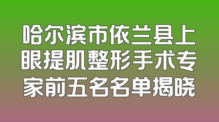 哈尔滨市依兰县上眼提肌整形手术专家前五名名单揭晓