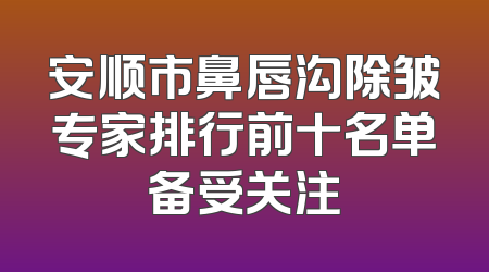安顺市鼻唇沟除皱专家排行前十名单备受关注
