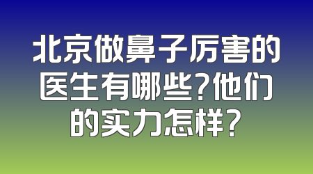 北京做鼻子厉害的医生有哪些？他们的实力怎样？