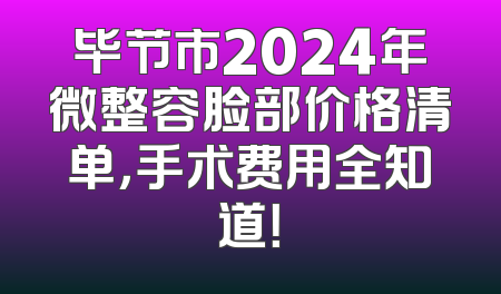 毕节市2024年微整容脸部价格清单，手术费用全知道！
