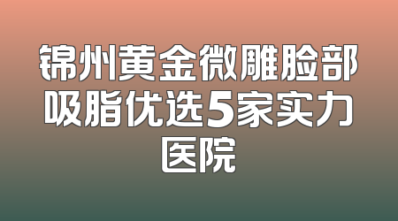 锦州黄金微雕脸部吸脂优选5家实力医院
