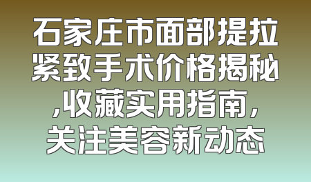 石家庄市面部提拉紧致手术价格揭秘，收藏实用指南，关注美容新动态