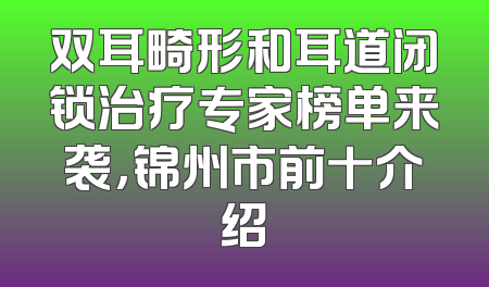 双耳畸形和耳道闭锁治疗专家榜单来袭，锦州市前十介绍