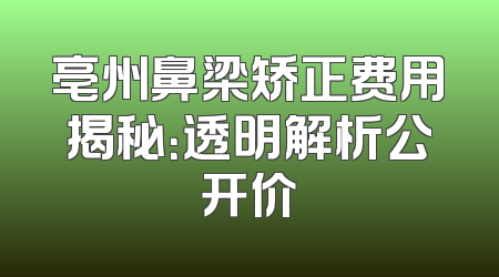 亳州鼻梁矫正费用揭秘：透明解析公开价
