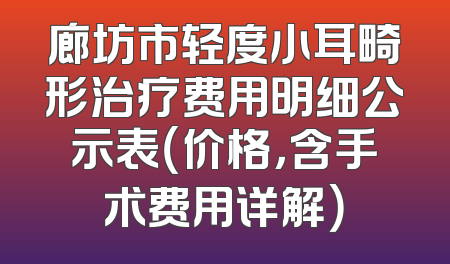 廊坊市轻度小耳畸形治疗费用明细公示表（价格，含手术费用详解）