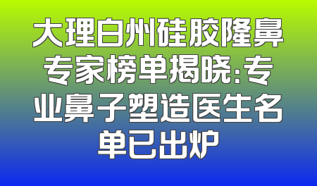 大理白州硅胶隆鼻专家榜单揭晓：专业鼻子塑造医生名单已出炉