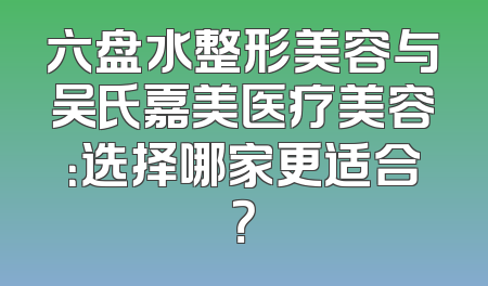 六盘水整形美容与吴氏嘉美医疗美容：选择哪家更适合？