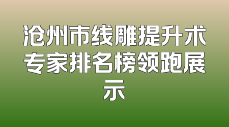 沧州市线雕提升术专家排名榜领跑展示