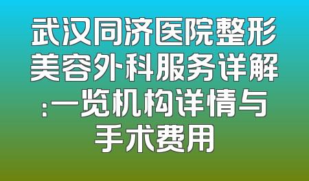 武汉同济医院整形美容外科服务详解：一览机构详情与手术费用