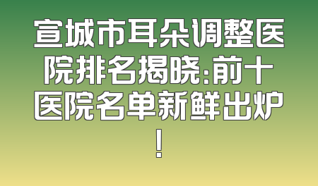 宣城市耳朵调整医院排名揭晓：前十医院名单新鲜出炉！