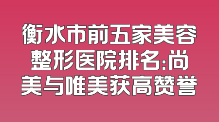 衡水市前五家美容整形医院排名：尚美与唯美获高赞誉