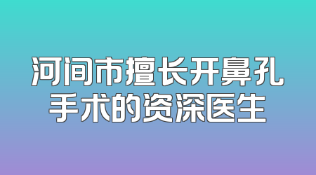 河间市擅长开鼻孔手术的资深医生