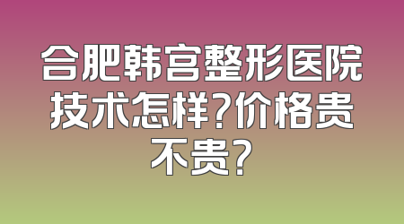 合肥韩宫整形医院技术怎样？价格贵不贵？