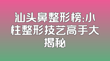 汕头鼻整形榜：小柱整形技艺高手大揭秘