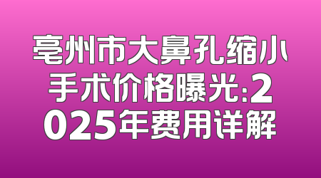 亳州市大鼻孔缩小手术价格曝光：2025年费用详解