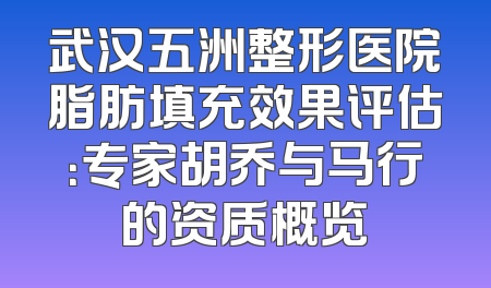 武汉五洲整形医院脂肪填充效果评估：专家胡乔与马行的资质概览