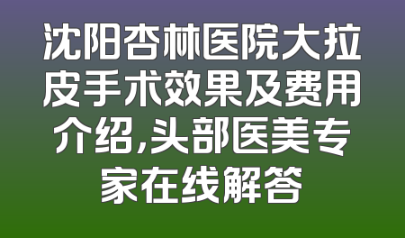 沈阳杏林医院大拉皮手术效果及费用介绍，头部医美专家在线解答
