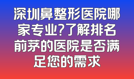 深圳鼻整形医院哪家专业？了解排名前茅的医院是否满足您的需求