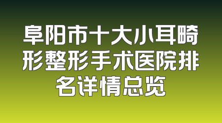 阜阳市十大小耳畸形整形手术医院排名详情总览
