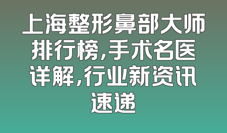 上海整形鼻部大师排行榜，手术名医详解，行业新资讯速递
