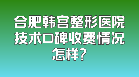 合肥韩宫整形医院技术口碑收费情况怎样？