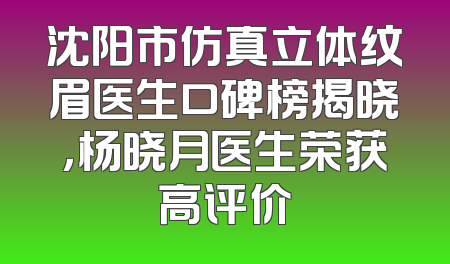 沈阳市仿真立体纹眉医生口碑榜揭晓，杨晓月医生荣获高评价
